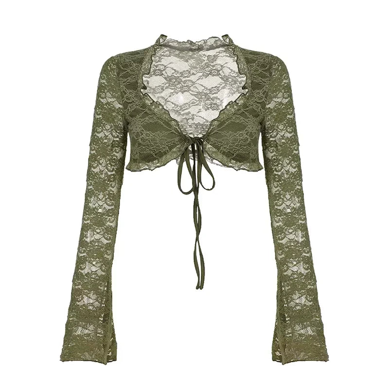 Aasiya Lace Tie-Front Crop Top