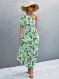 Maxi Dress Boho Off-Shoulder Tropical Printed Tie Waisted