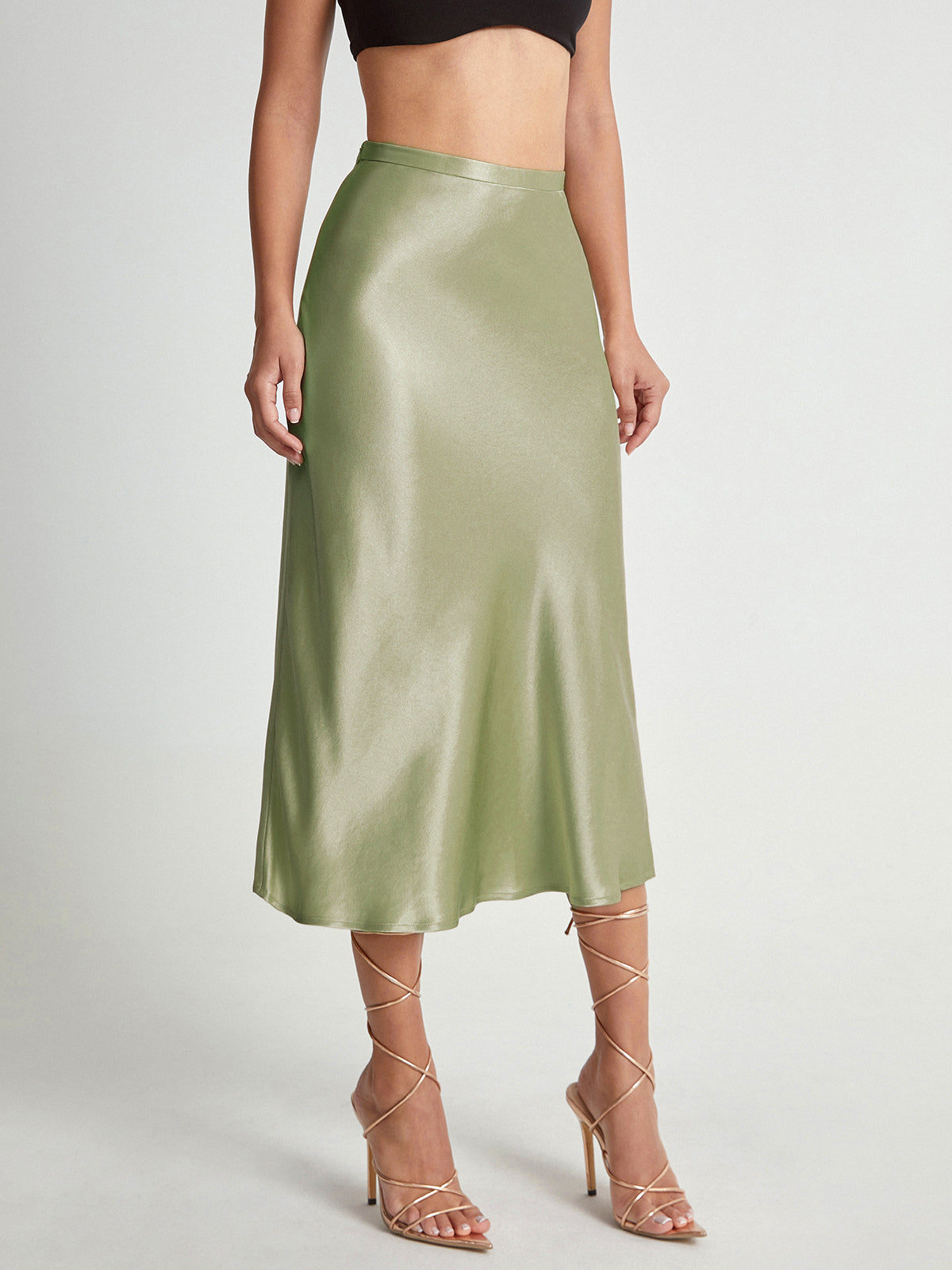 Emma - Satin Midi Skirt Elegant High Waist