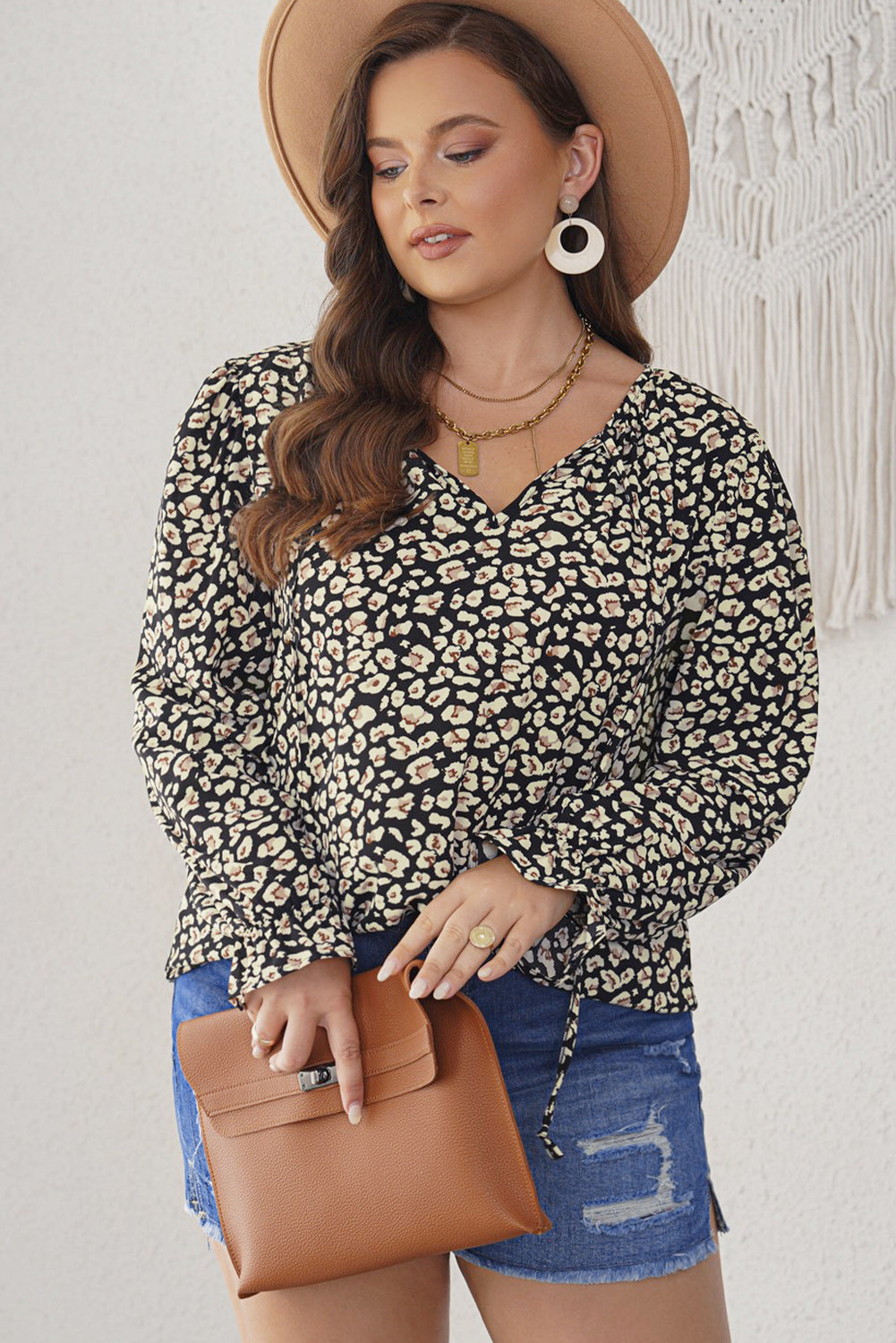 Blouse Floral Print Tie Chic Flounce Sleeve Trendy
