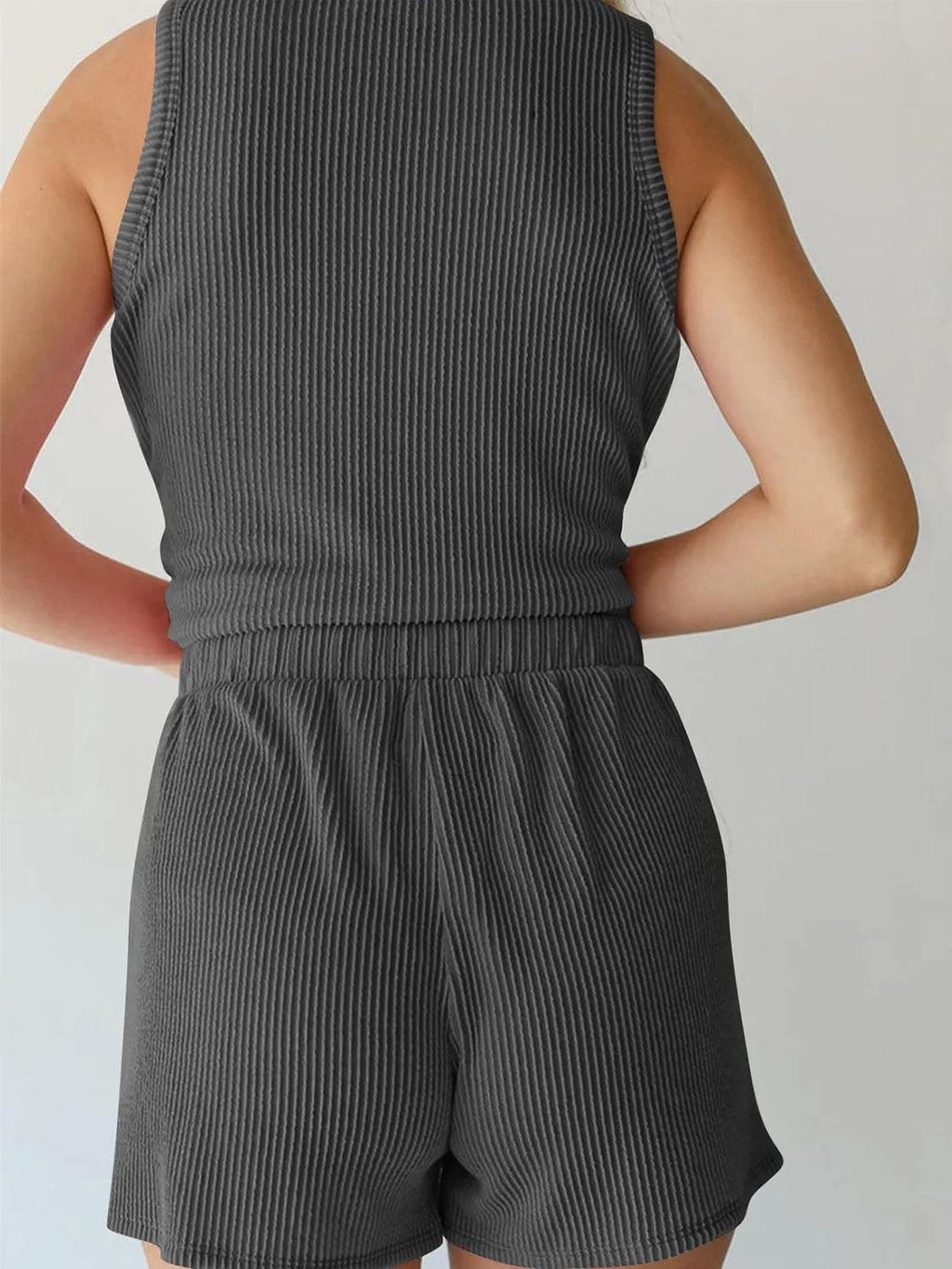 Two-Piece Outfit Set Ribbed Knit Top & Short Casual