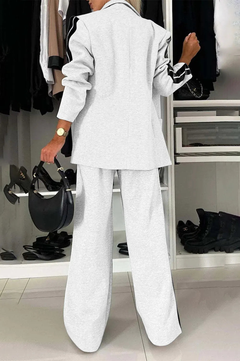 Two-Piece Outfit Set Plus-Size Lapel Top and Comfort Pants