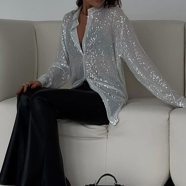 Transparent Party Blouse with Sequins for Women