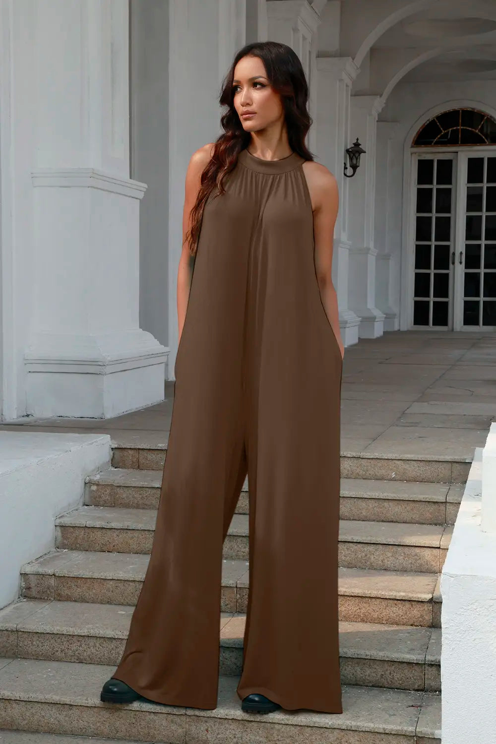 Tie Back Cutout Sleeveless Jumpsuit – Full Size Fit
