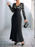 Maxi Dress Summer Elegant Formal Party V-Neck Long Sleeve