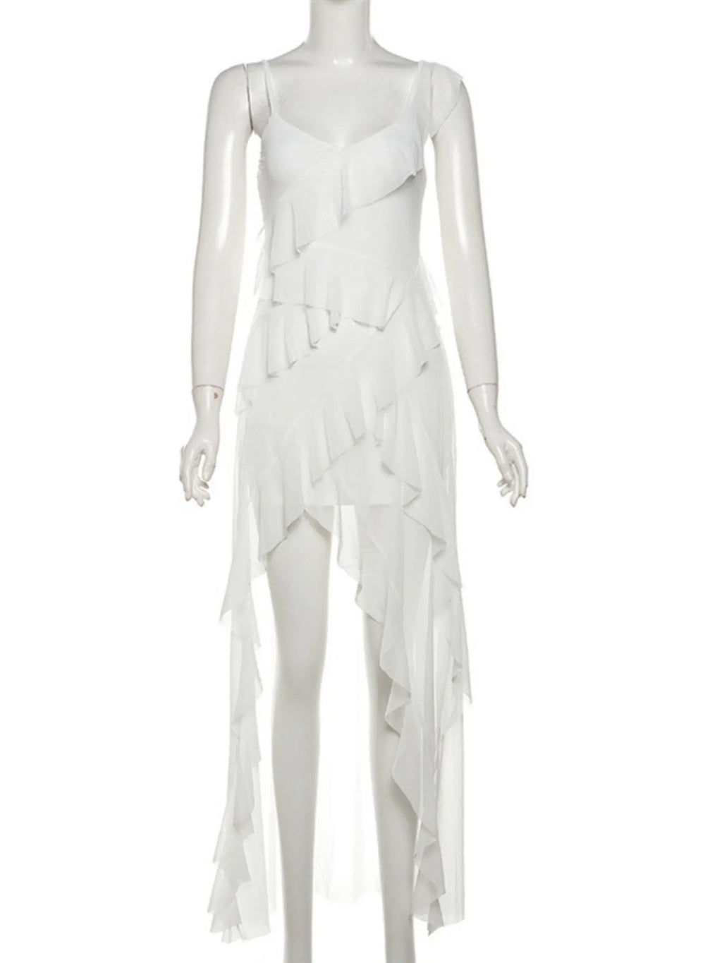 Ruffle Irregular Spaghetti Strap Backless Mini&Short Dresses