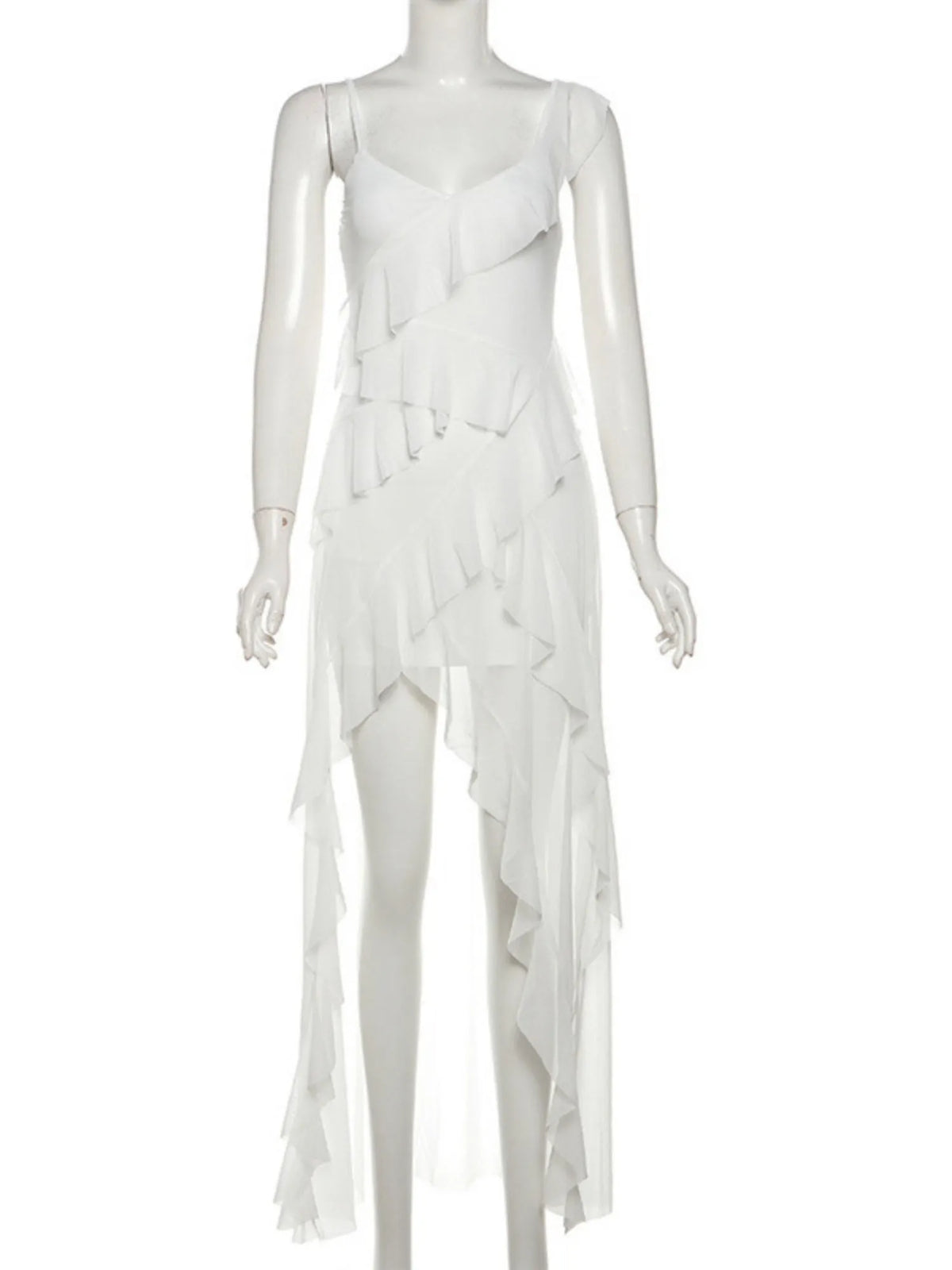 Ruffle Irregular Spaghetti Strap Backless Mini&Short Dresses
