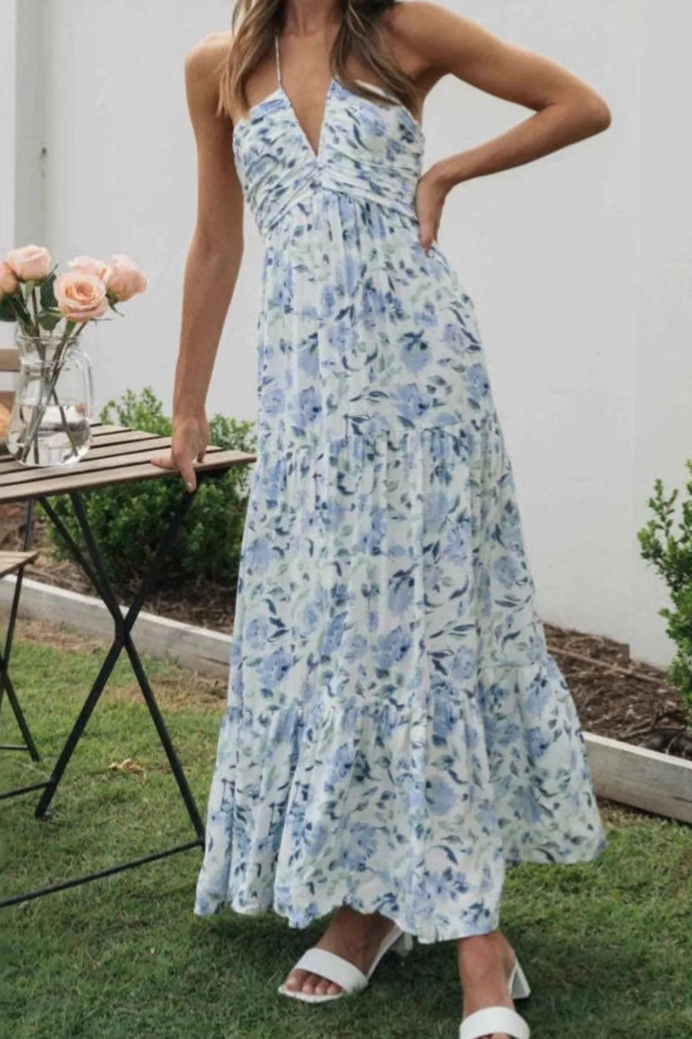 Maxi Dress Floral Halter Neck Sleeveless Resort Summer Boho