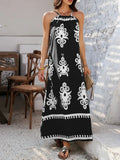 Maxi Dress Halter Neck Printed Sleeveless Resort Wear Gown