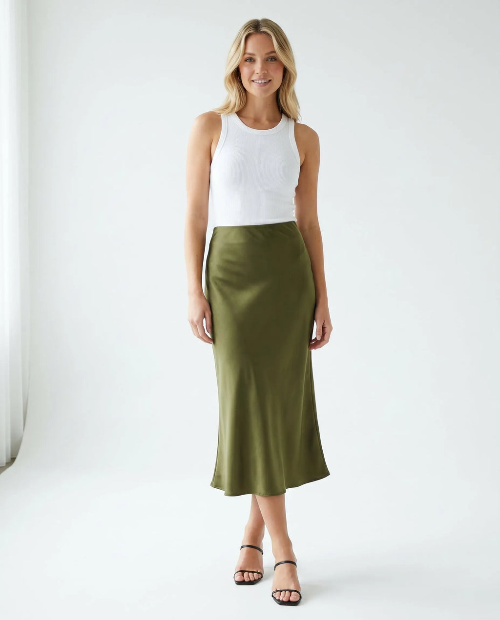 Women's Luxury Satin Midi Skirt with Asymmetrical Cut