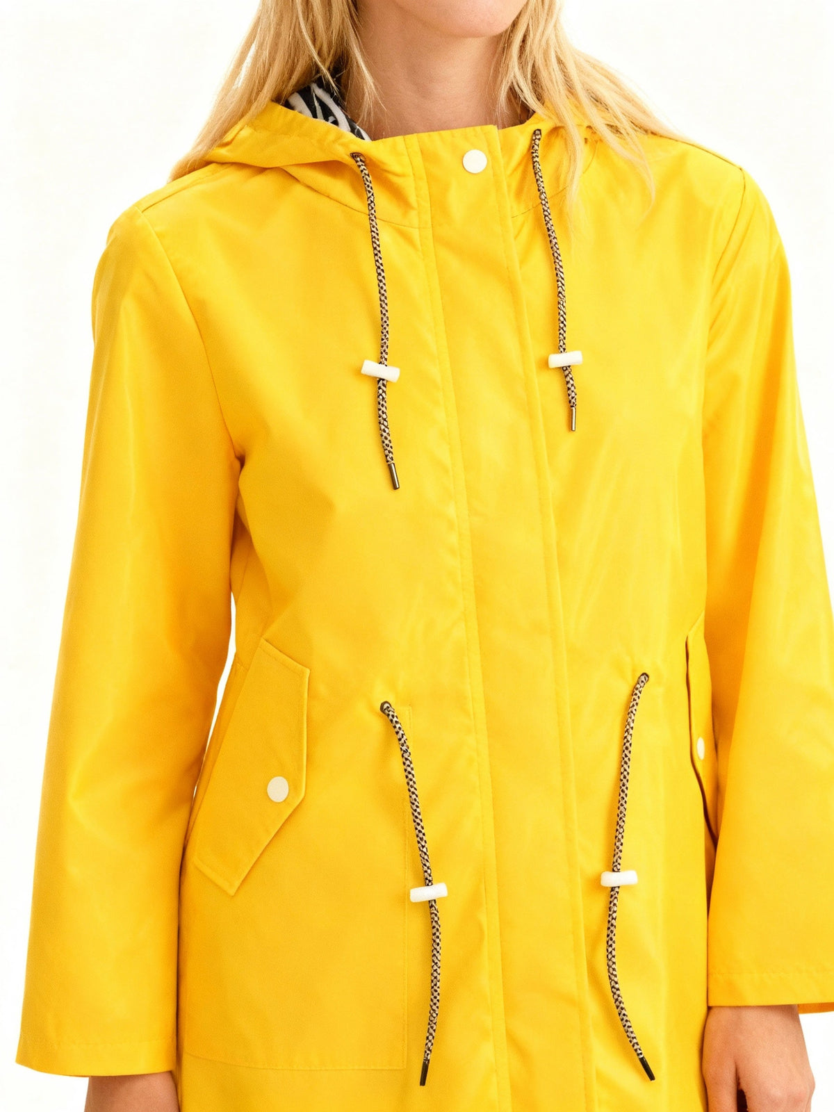 Women's Water-Repellent Raincoat with Hood and Storm Flap