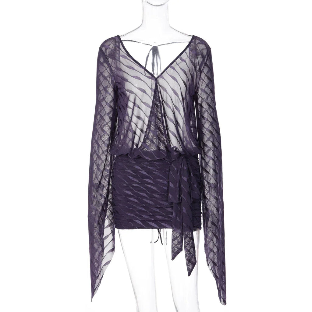 Haylee Sheer Mesh Backless Mini Dress