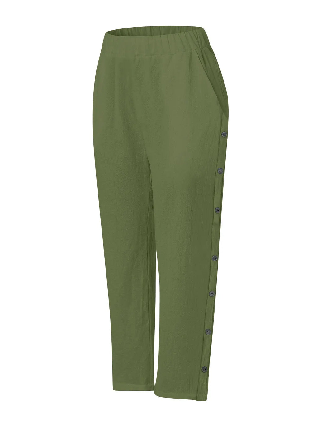 Breathable Cotton And Linen Cropped Trousers With Decorative Side Seams, Side Pockets, And A High Waist.