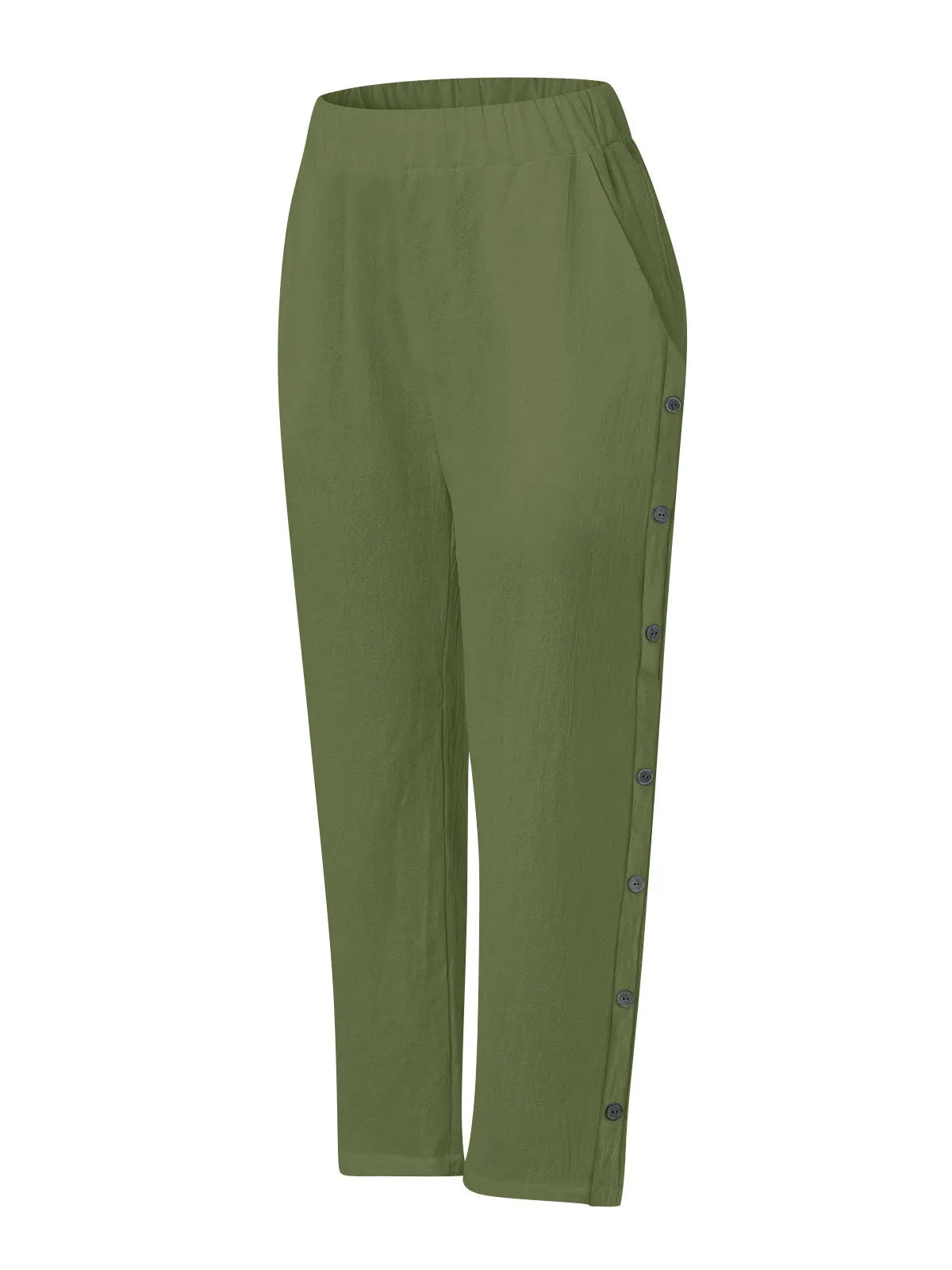 Breathable Cotton And Linen Cropped Trousers With Decorative Side Seams, Side Pockets, And A High Waist.