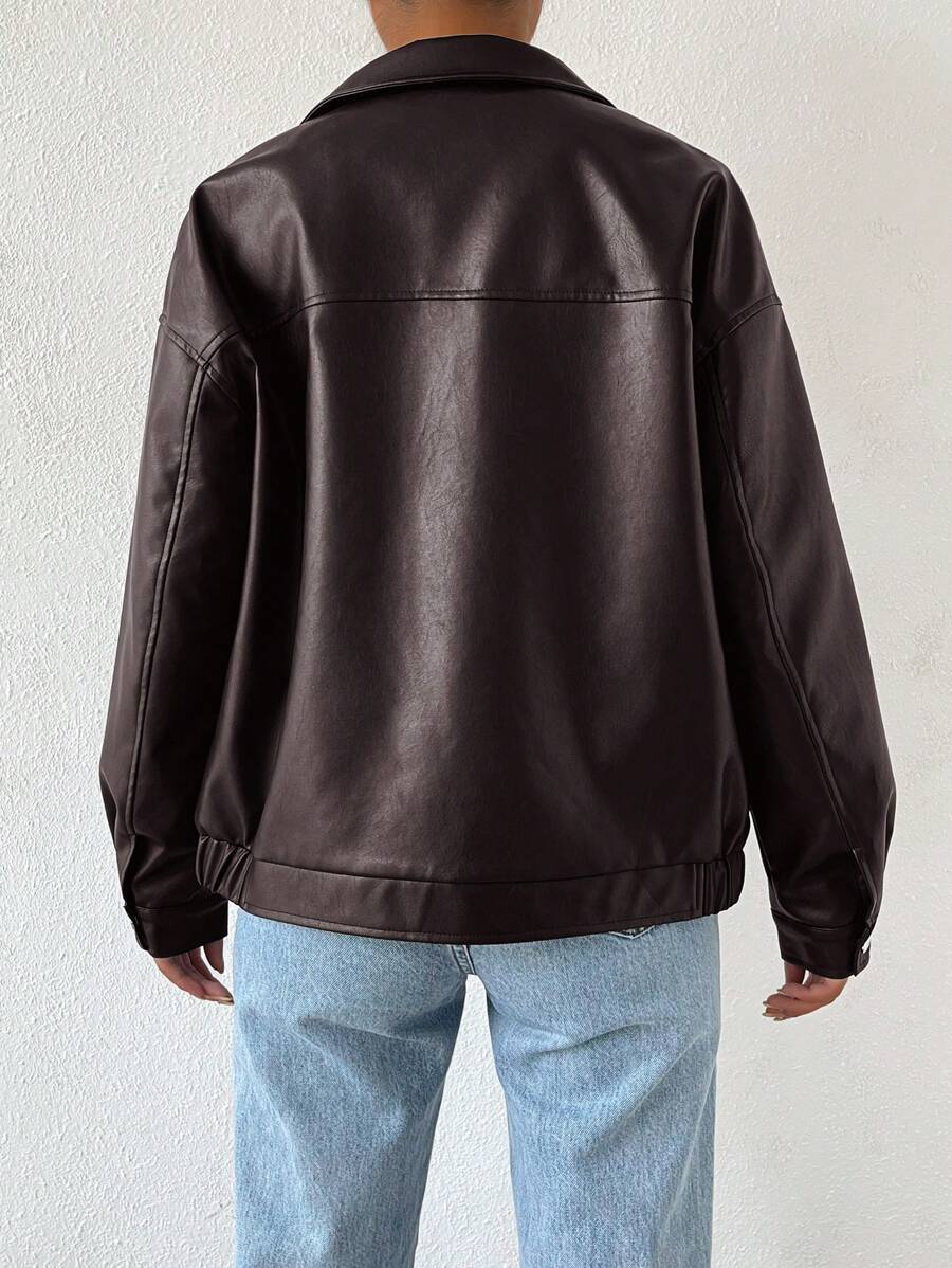 Women's Edgy Faux-Leather Jacket with Dropped Shoulders