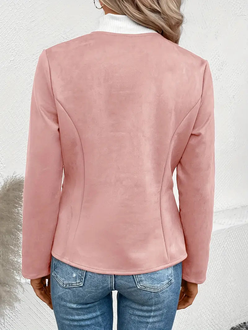 Women's Chic Suede-Look Jacket with Zipper and Pockets