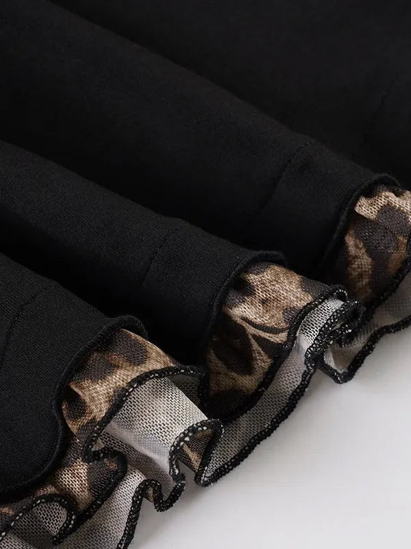 Black Leopard Print Color-blocked Mesh A-line Camisole