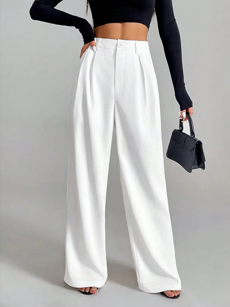 Solid Color Loose Button-down Suit Trousers