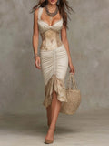 Hollow-out Bodycon Sleeveless Midi Dress With Lace Trim