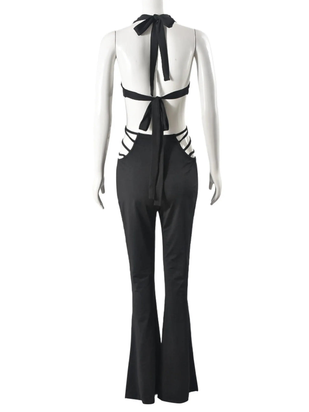 Cutout Deep V Lace-up Backless Micro-flared Jumpsuits