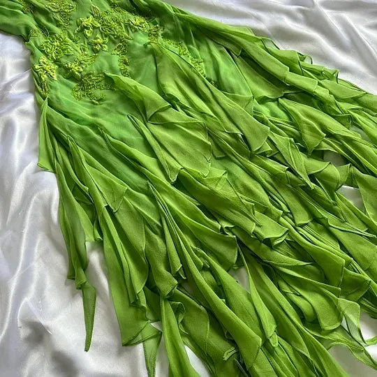 Green flowers exquisite beaded short/mid-length chiffon ruffle homecoming dress birthday party dress