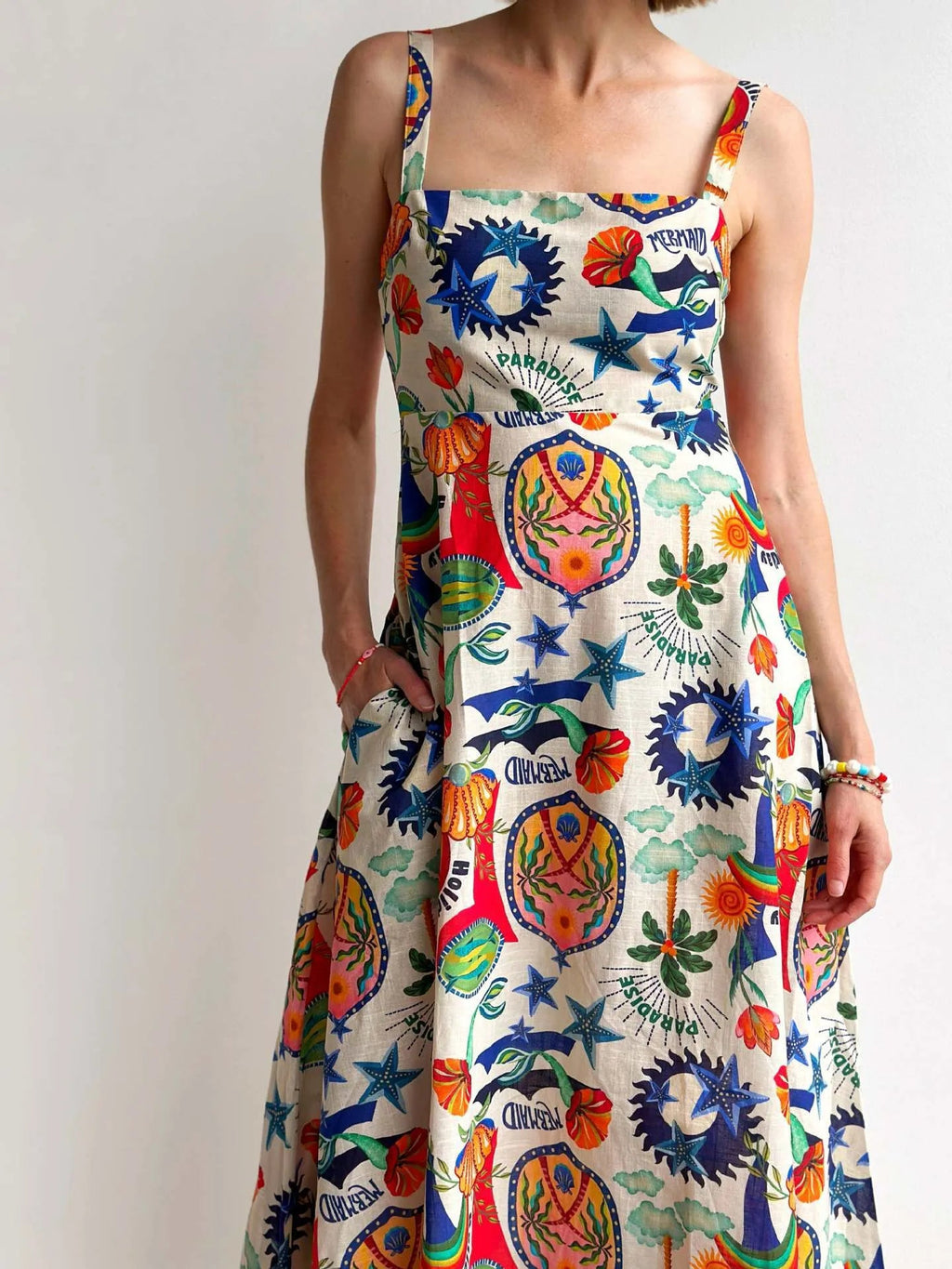Maxi Dress Square Neck Cami Boho Printed Colorful Summer