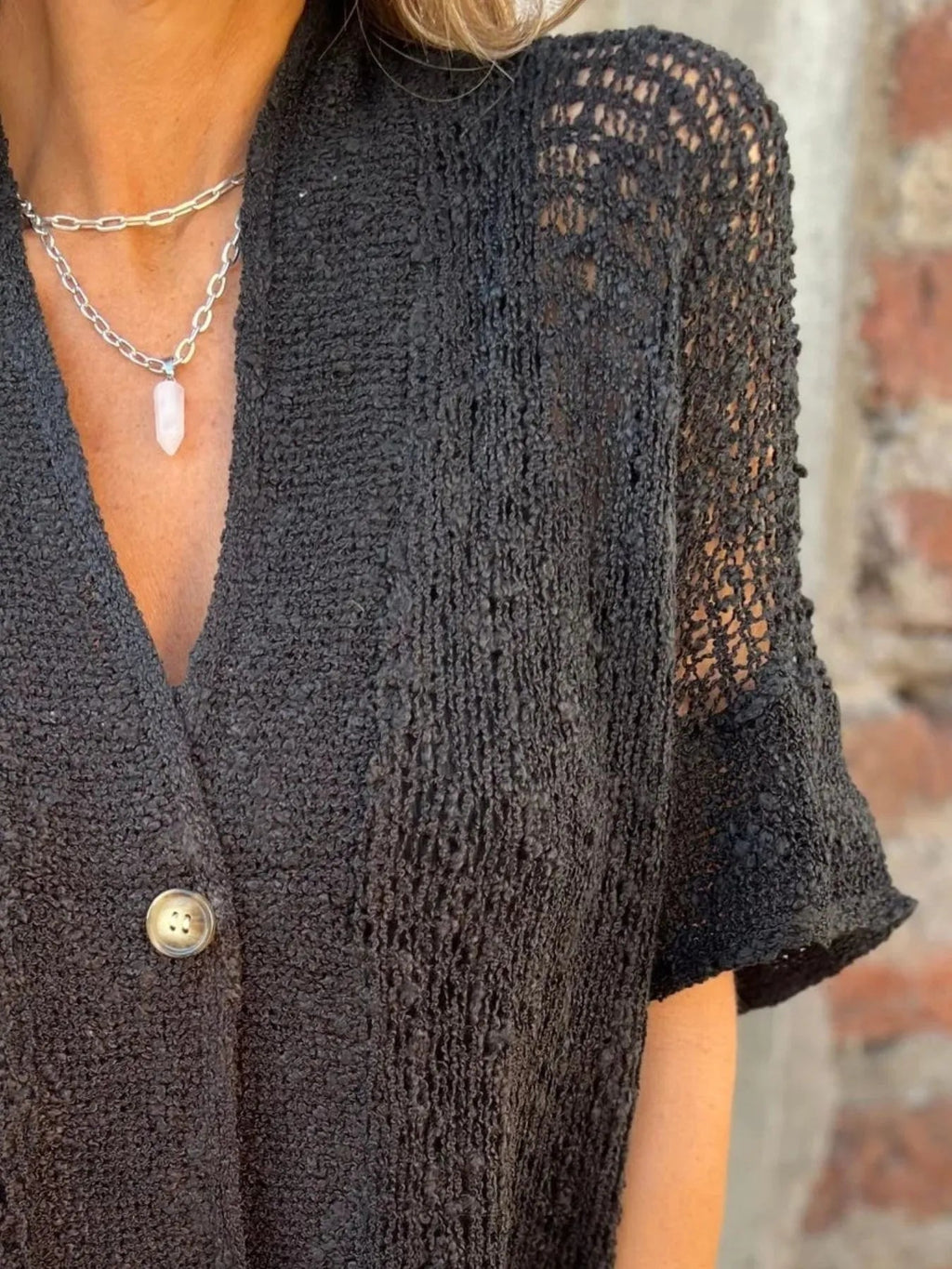 Plus Size One Button Openwork Cardigan