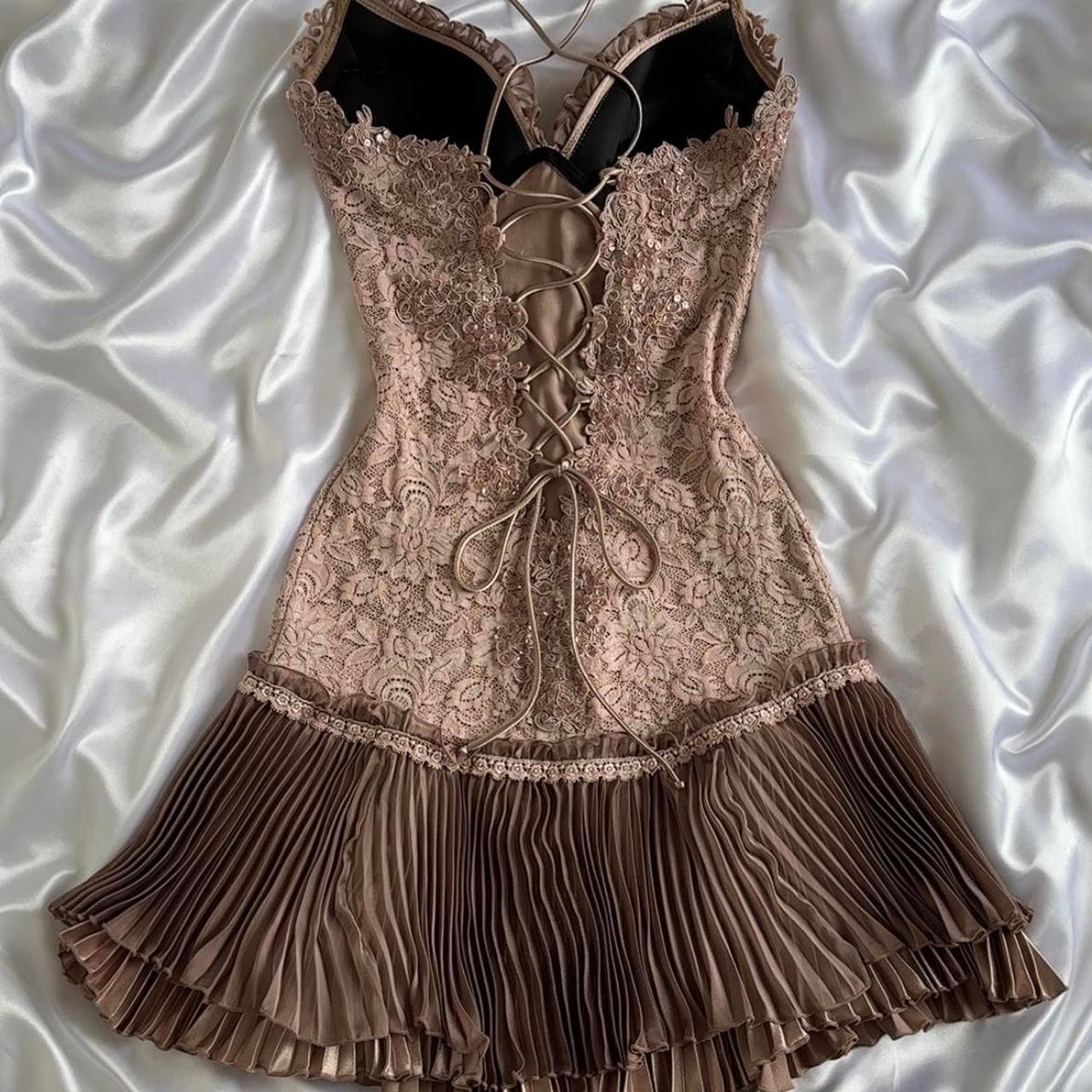 Brown Vintage Exquisite Lace Homecoming Dress Short Evening Dress Birthday Party Dress Prom Dress