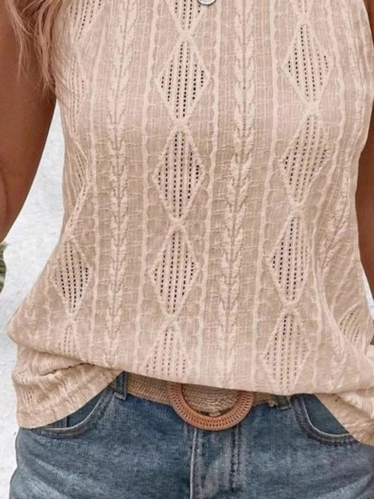 Ribbed Textured Round Neck Tank Top
