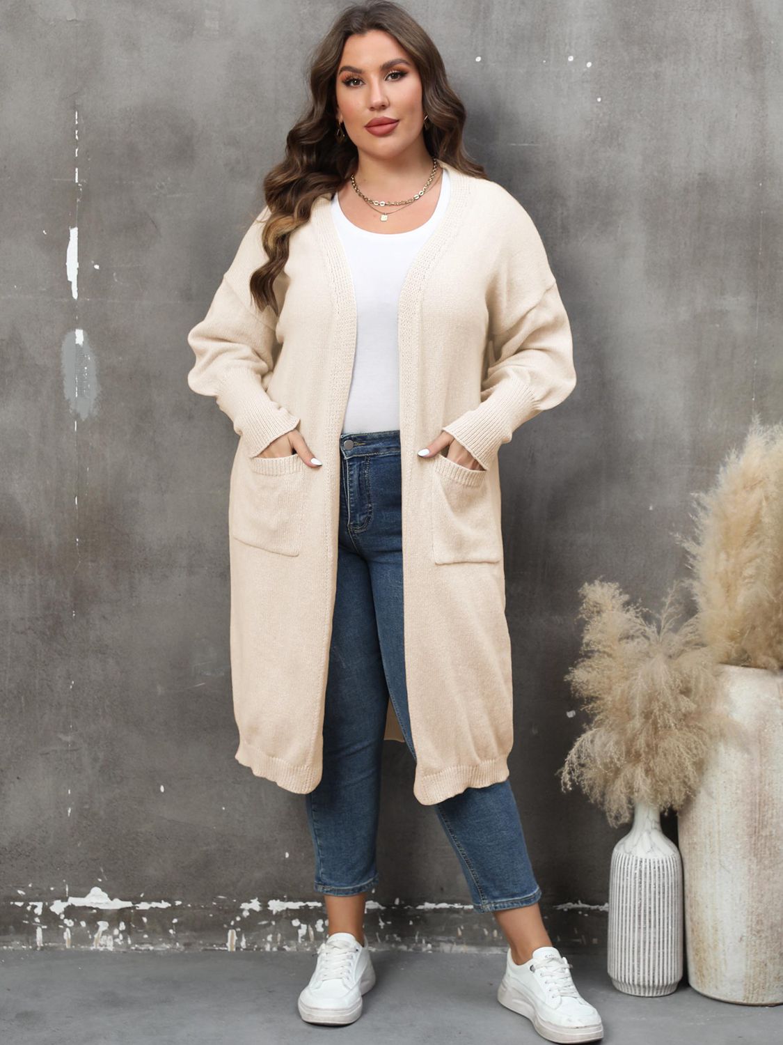 Duster Cardigan Sweater Ribbed Knitwear Open Front