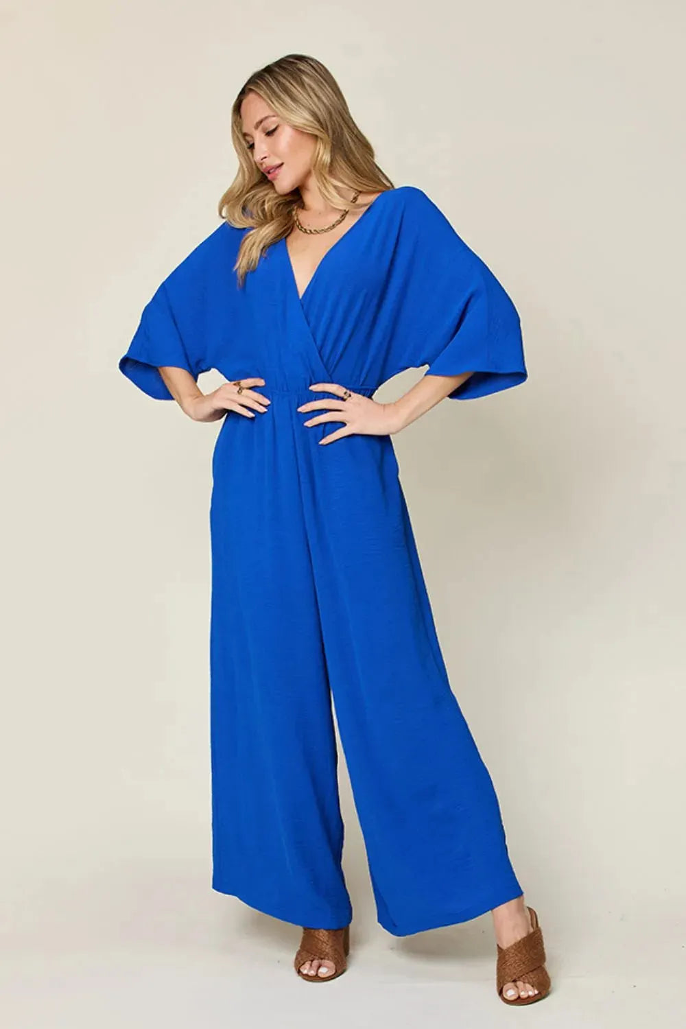 Surplice Wide Leg Jumpsuit with Pockets – Full Size