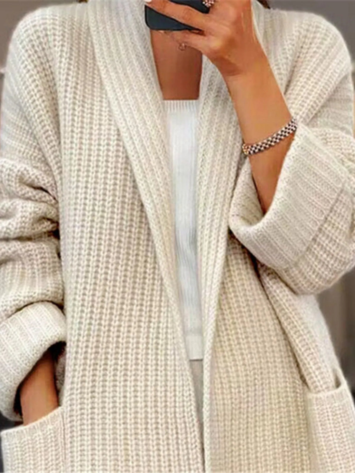 V-neck Pocket Thickened Fleece-lined Cardigans