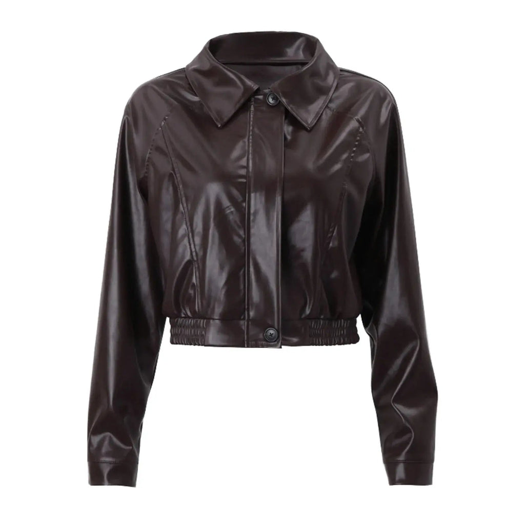 Women's Bold Short Faux Leather Biker Jacket with Asymmetrical Zipper