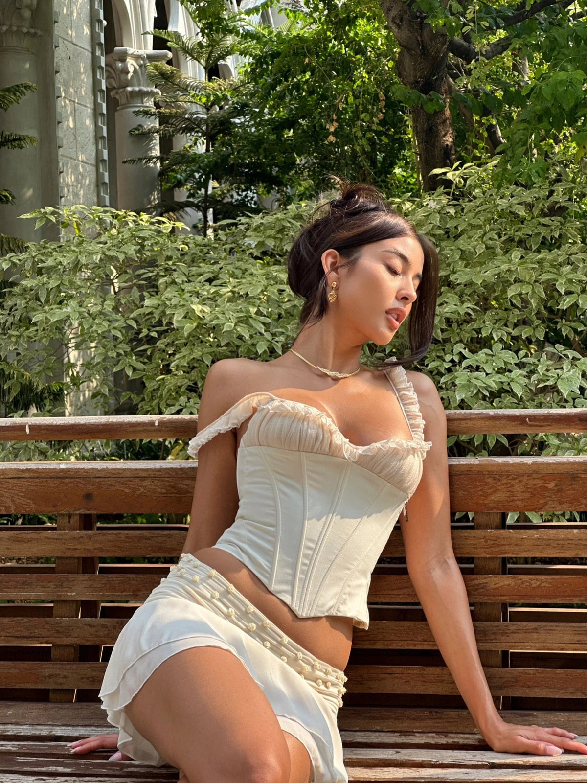 Zaliyah Rose Corset Top & Pleated Mini Skirt Set - Ivory