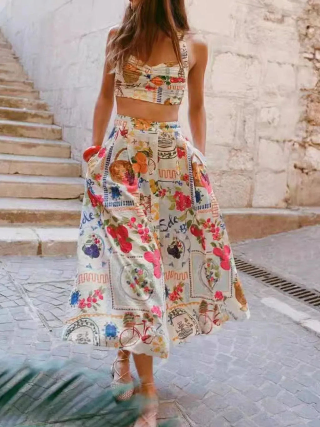 Two-Piece Outfit Set Summer Casual Cami Top & Maxi Skirt