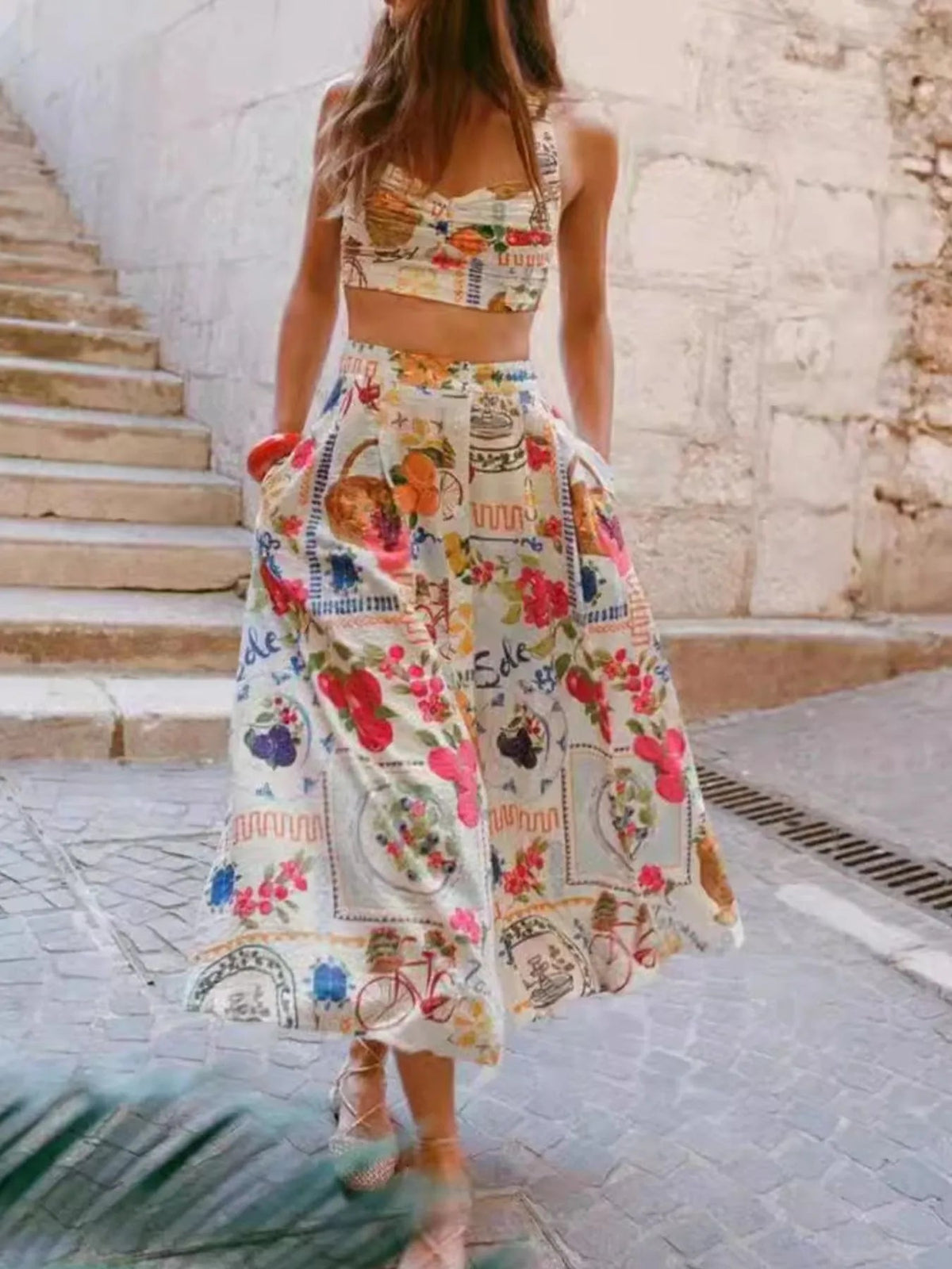 Two-Piece Outfit Set Summer Casual Cami Top & Maxi Skirt