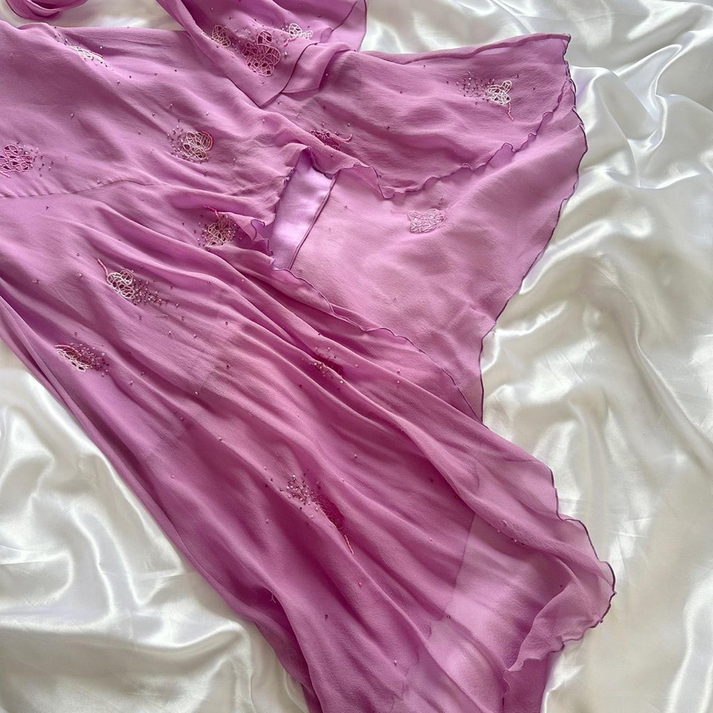 Pink Purple Fashion Elegant Exquisite Beaded Strapless Long Chiffon Ball Gown Evening Gown Party Dress