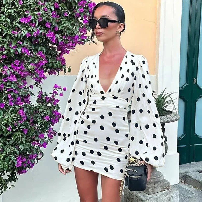 Polka Dot Bell Sleeve Mini Dress