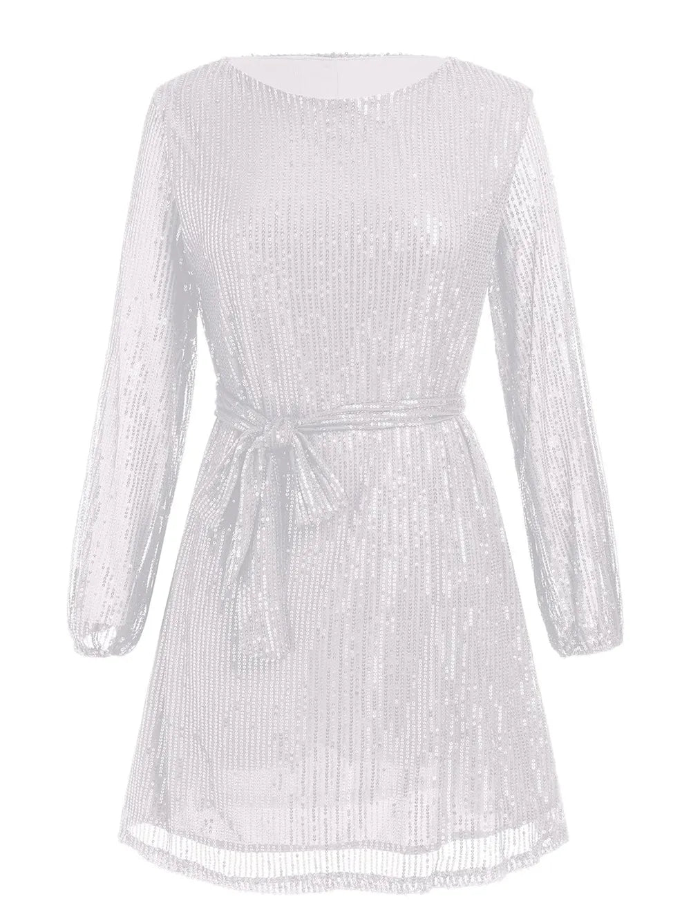 Shift Mini Dress Sequin Tie Waist Elegant Party Cocktail