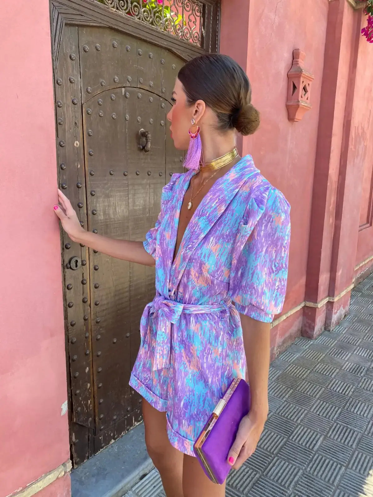 Elegant Women's Playsuit with Print and Tie Belt