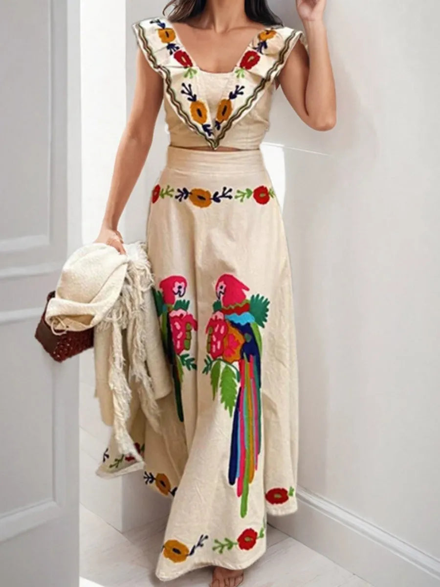 Floral Print Square Neck High Waist Two-piece Set