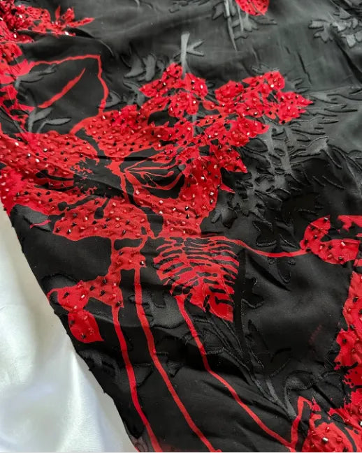 black red floral beaded long chiffon ball gown evening dress elegant chiffon birthday dress party dress