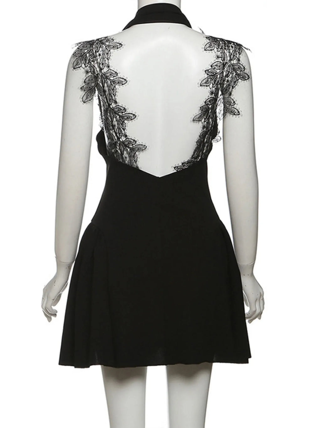 Lace Patchwork Halter Neck Deep V-neck Mini&Short Dresses