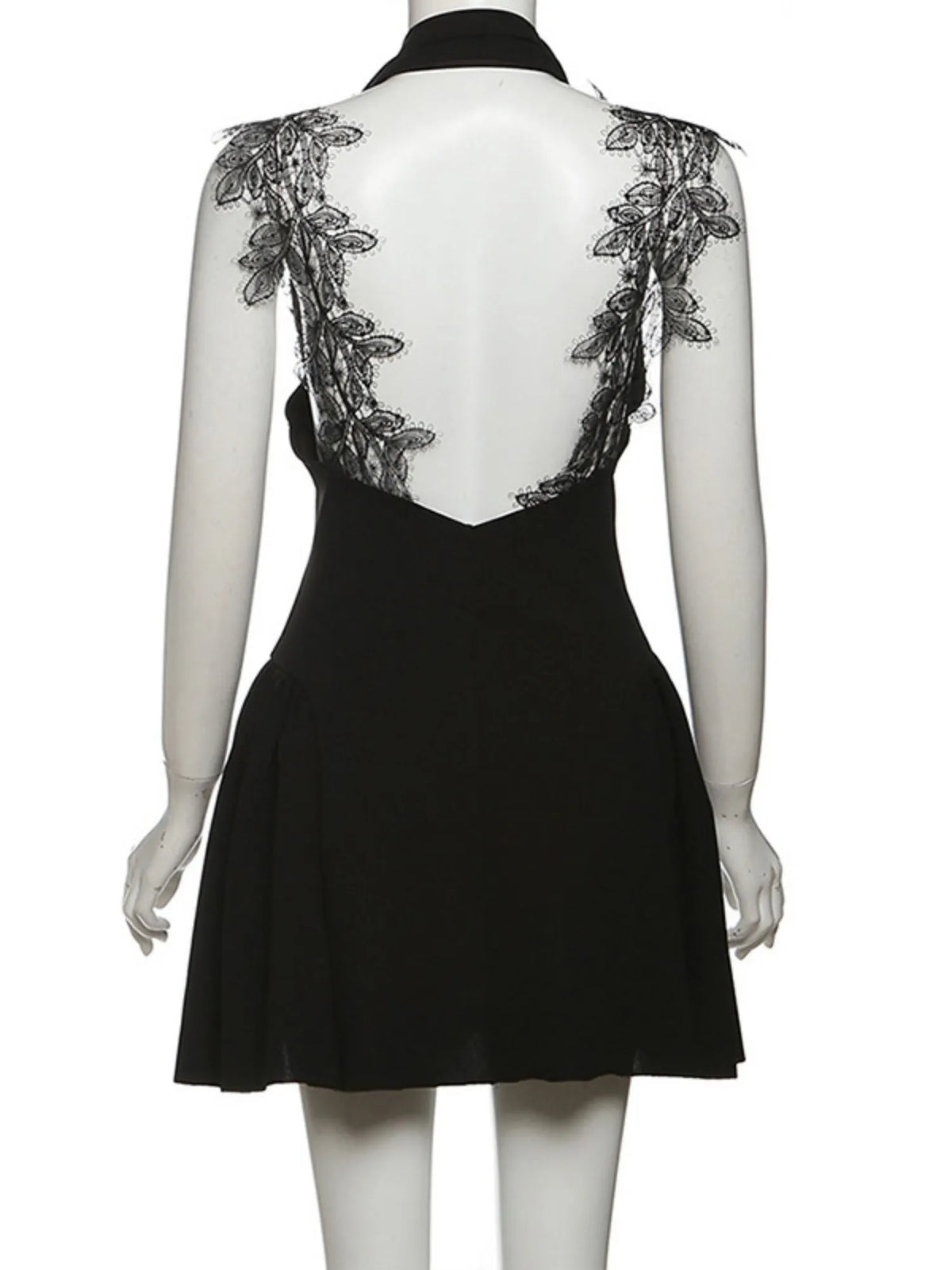 Lace Patchwork Halter Neck Deep V-neck Mini&Short Dresses