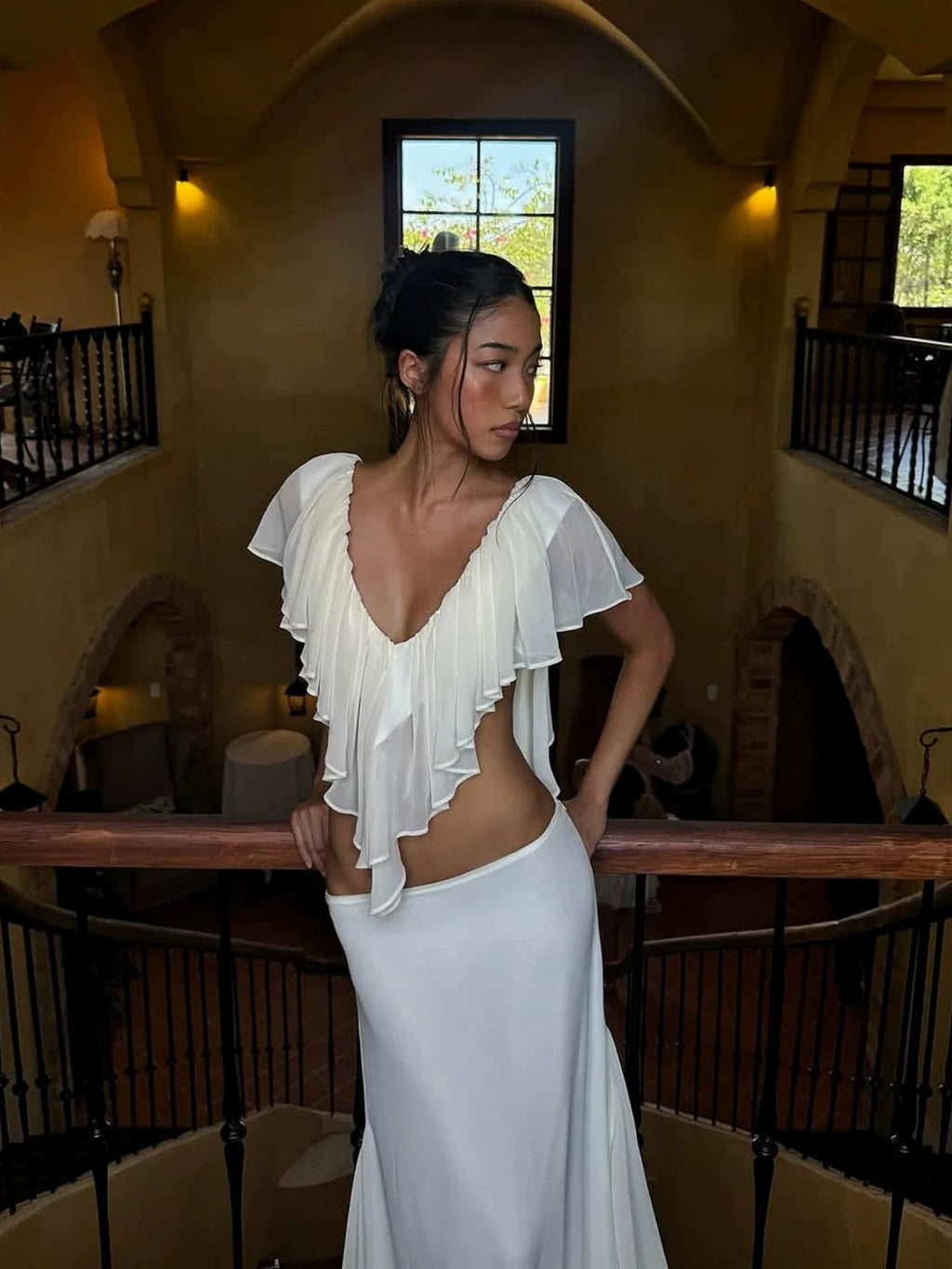 Cate Ruffle Chiffon Crop Top