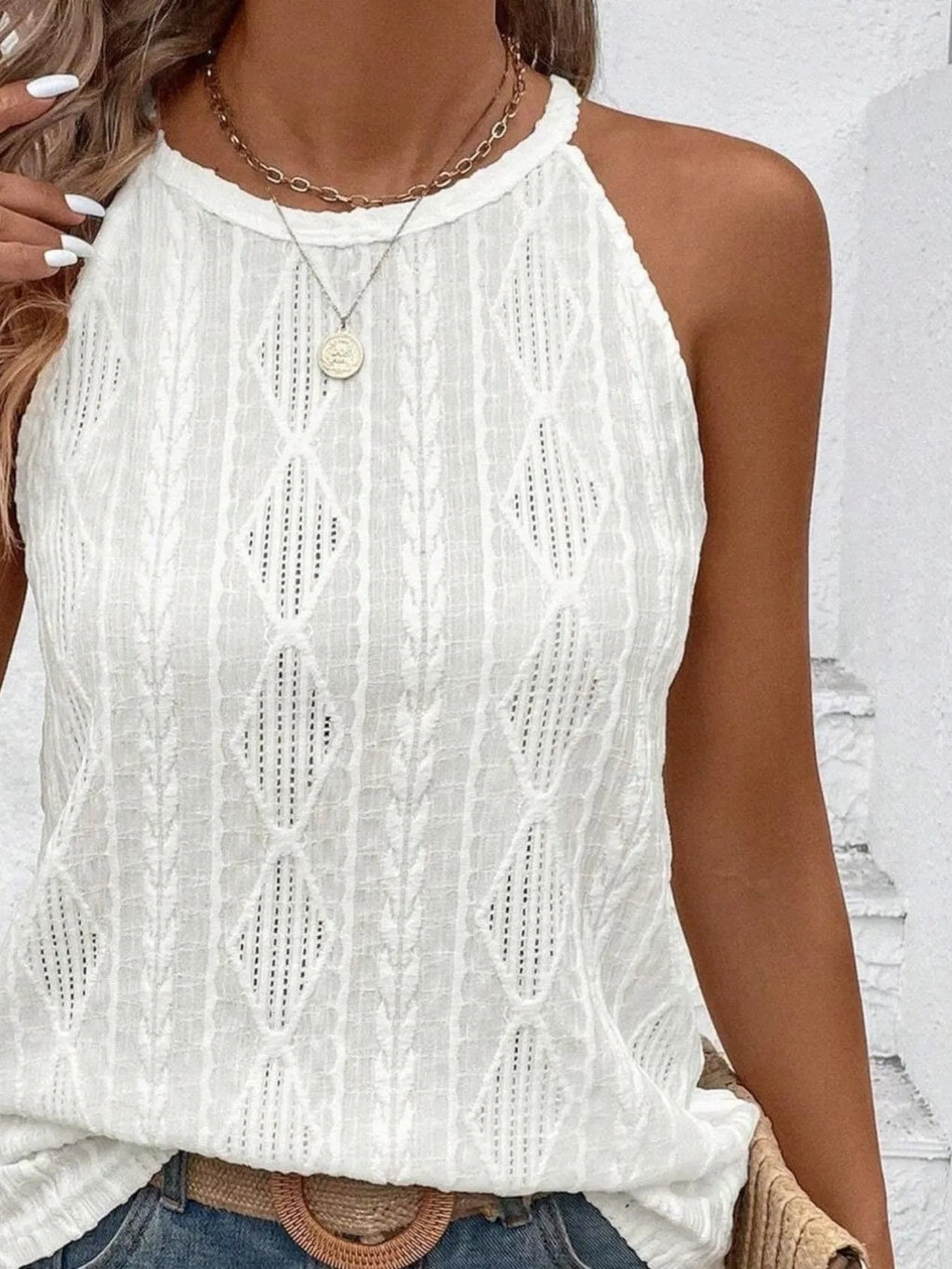 Ribbed Textured Round Neck Tank Top