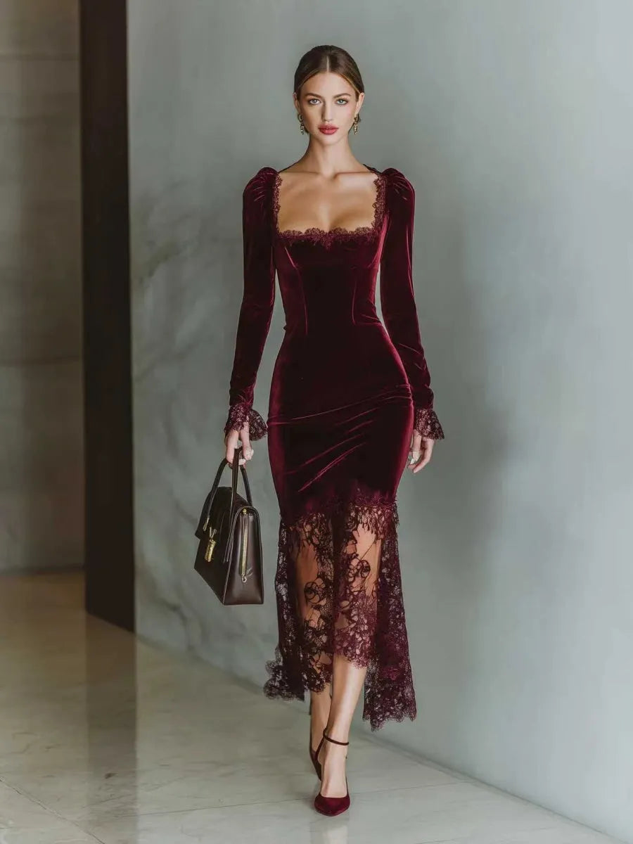 Lace Velvet Fishtail Parties Maxi Dresses