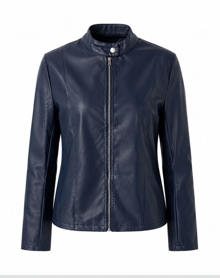 Fitted Women's Leather Jacket with Zipper