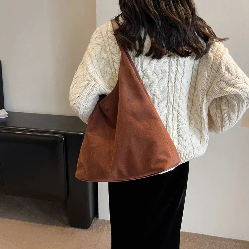 Minimalist Women's Suede Shoulder Bag with Spacious Design
