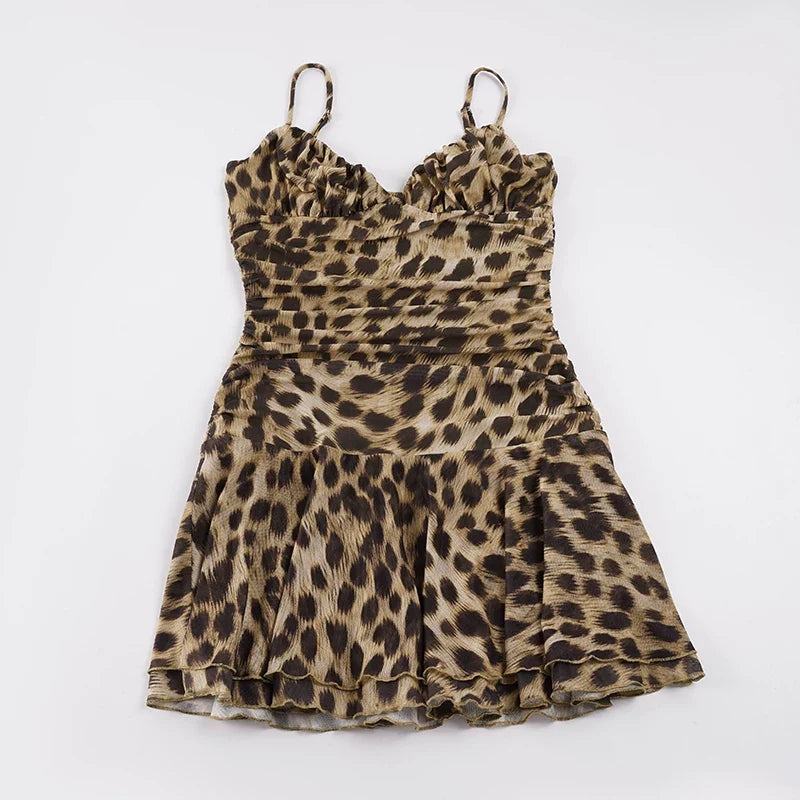 Nicole Leopard Print Ruched Mini Dress